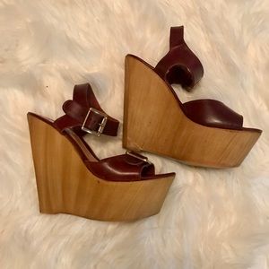 Steve Madden red leather wedges